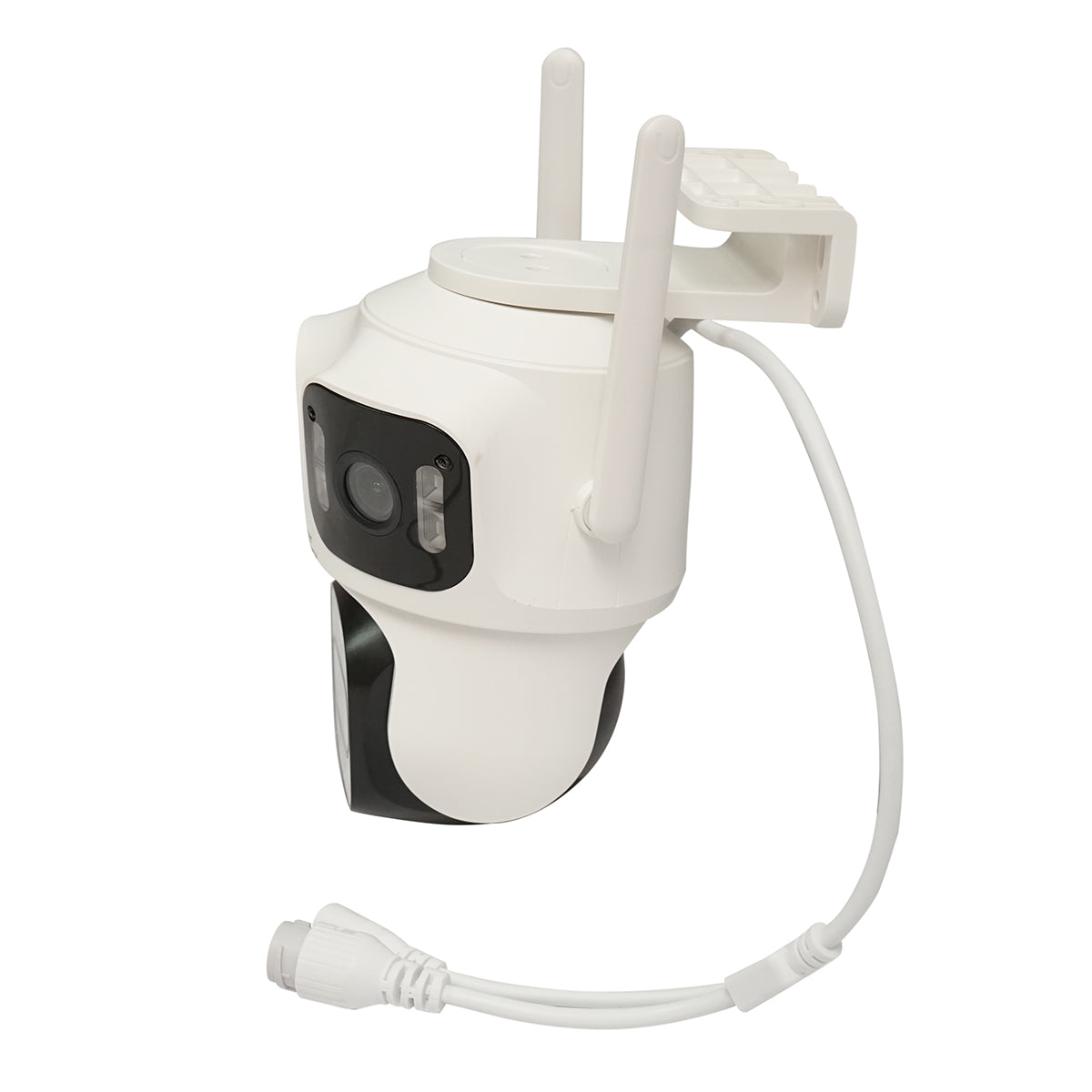 Surveillance camera with 4 lenses, 3 objectives 12 MP, dual control 2 CPU, P2P WIFI 2.4GHz, PTZ with motion sensor, color night vision, AI human detection and iCSee application