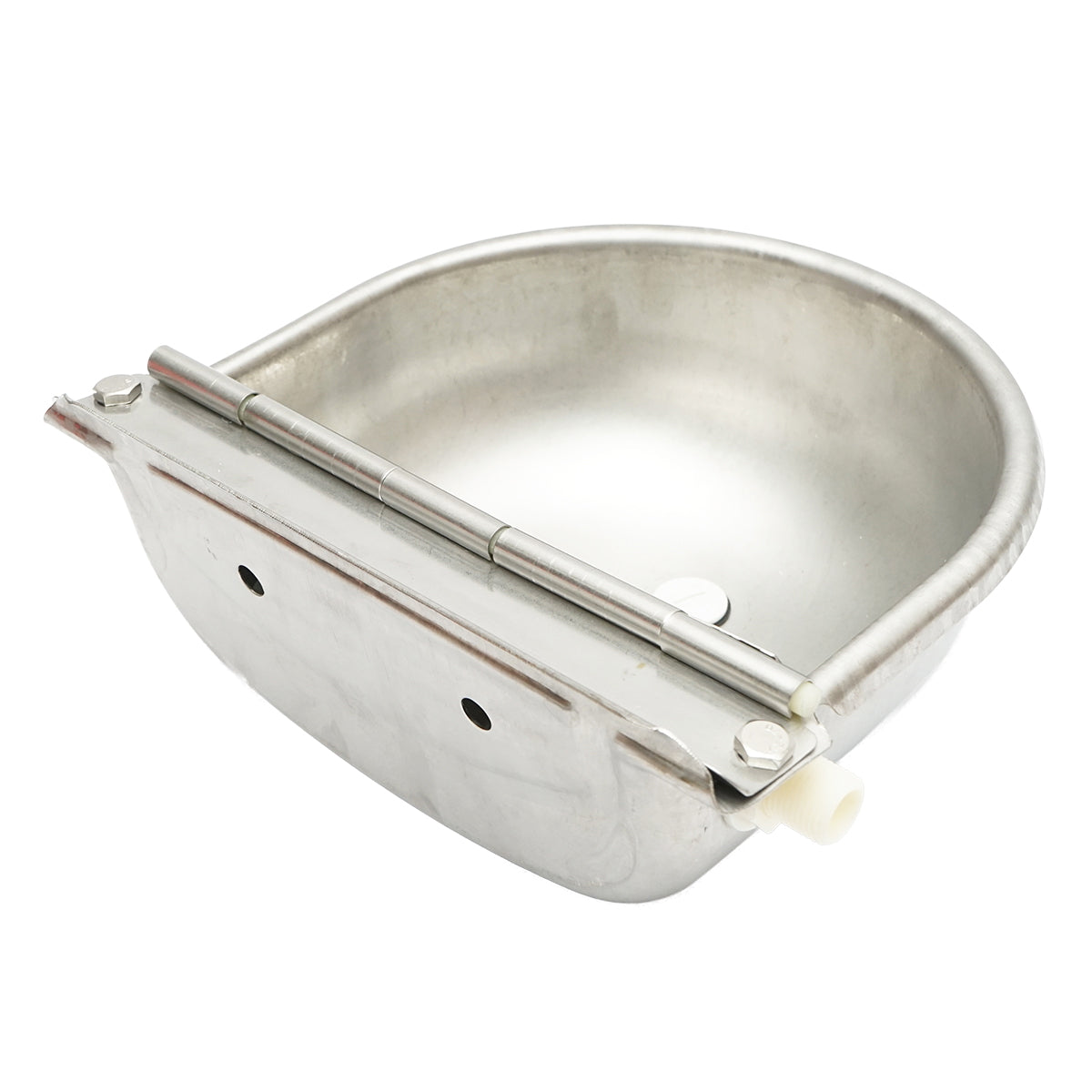 Stainless steel water trough for sheep with a constant level float, 2.5L 250x240x100mm and a 750mm hose with 1/2" thread, Breckner Germany.