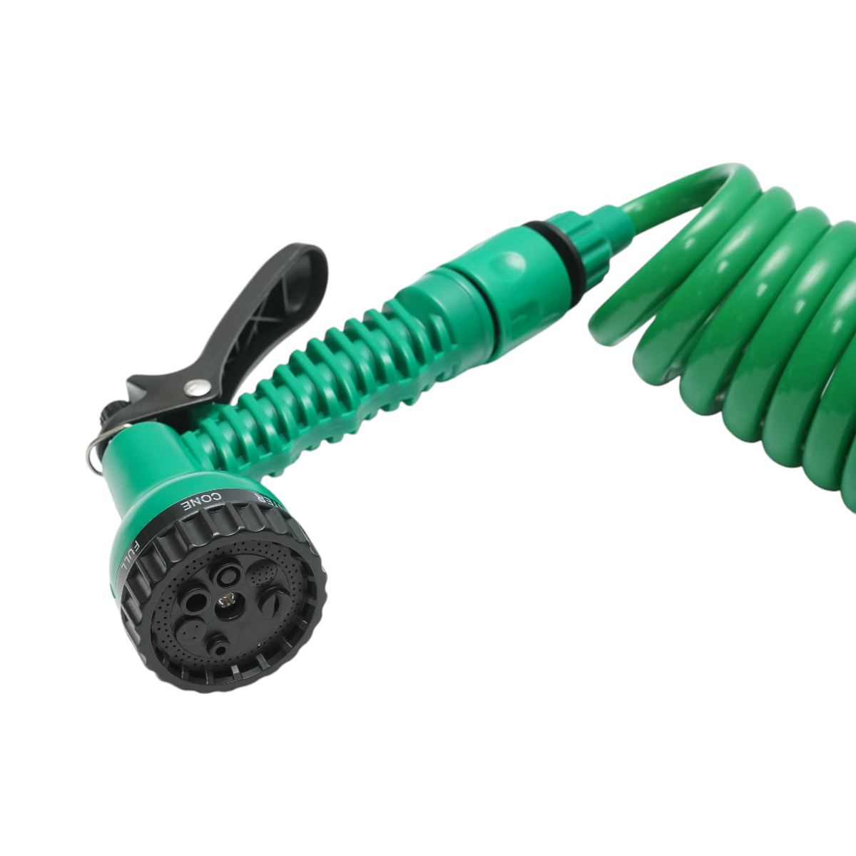 Spiral expandable garden hose 7.5m with adjustable pistol, 7 functions, 3/4 adapter, 1/2 quick coupling.