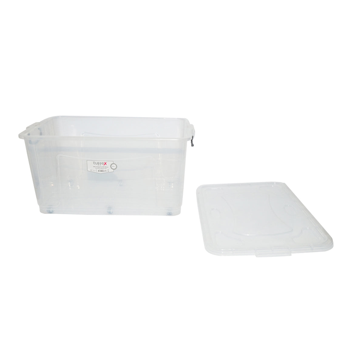 80L storage box with lid and wheels made of transparent plastic 725x470x360mm