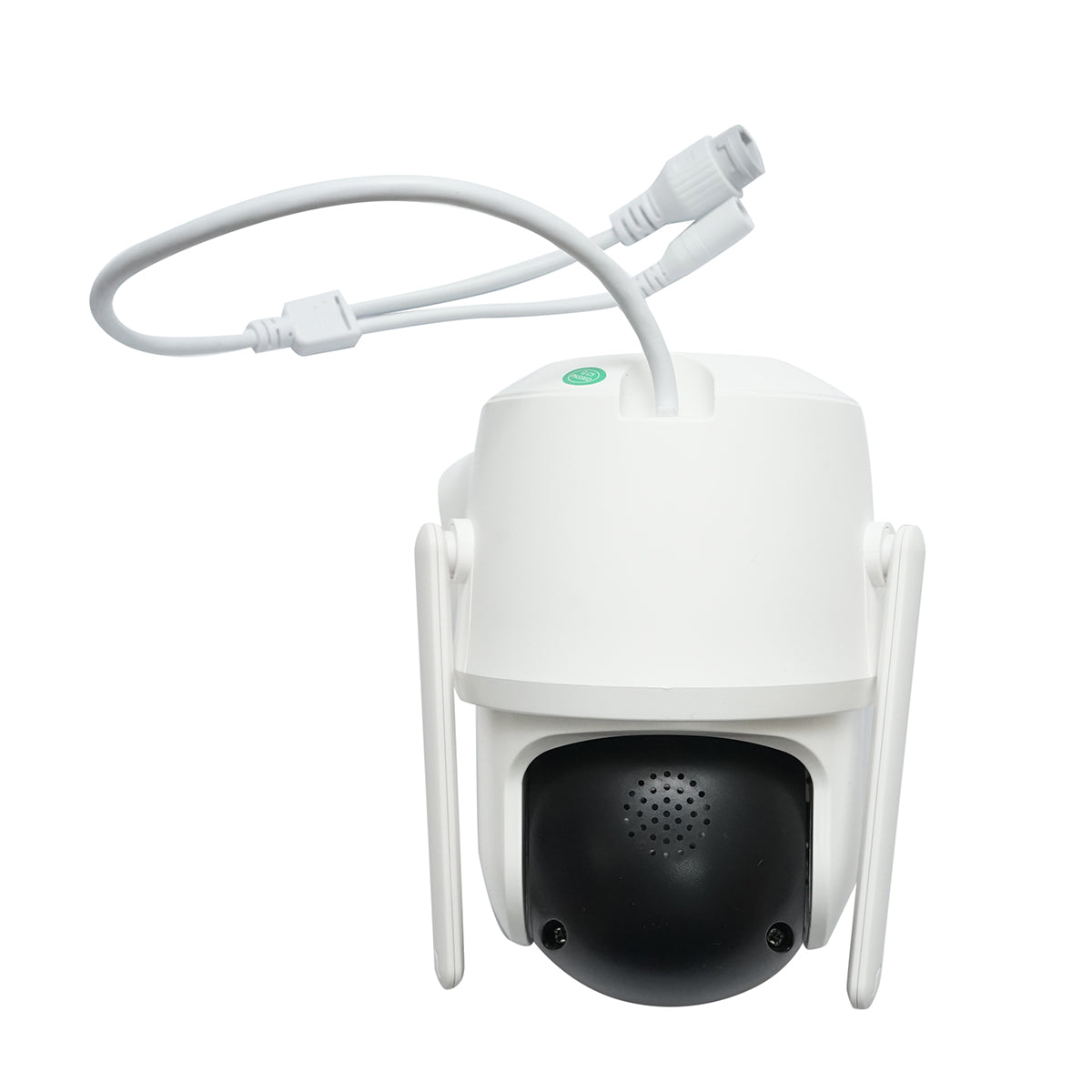 Surveillance camera with 3 lenses, 3 objectives 8 MP, 2 dual control CPUs, P2P WIFI 2.4G, PTZ with motion sensor, alarm, night vision, AI human detection, and iCSee application.