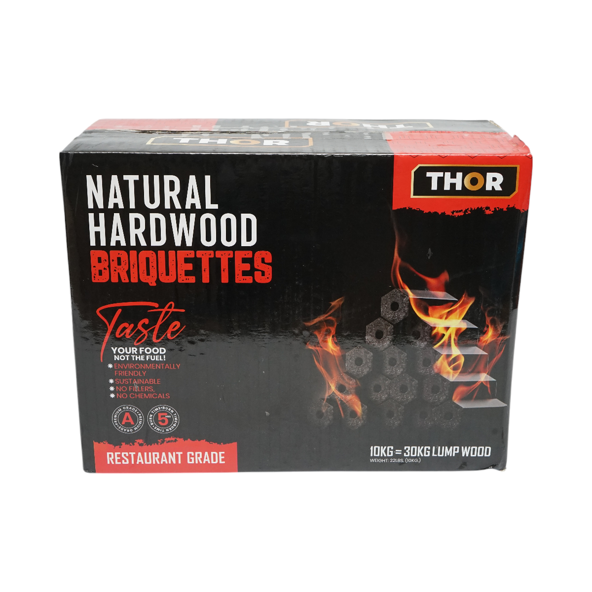 Hexagonal charcoal briquettes made from hardwood, burning time 5 hours, 10Kg THOR