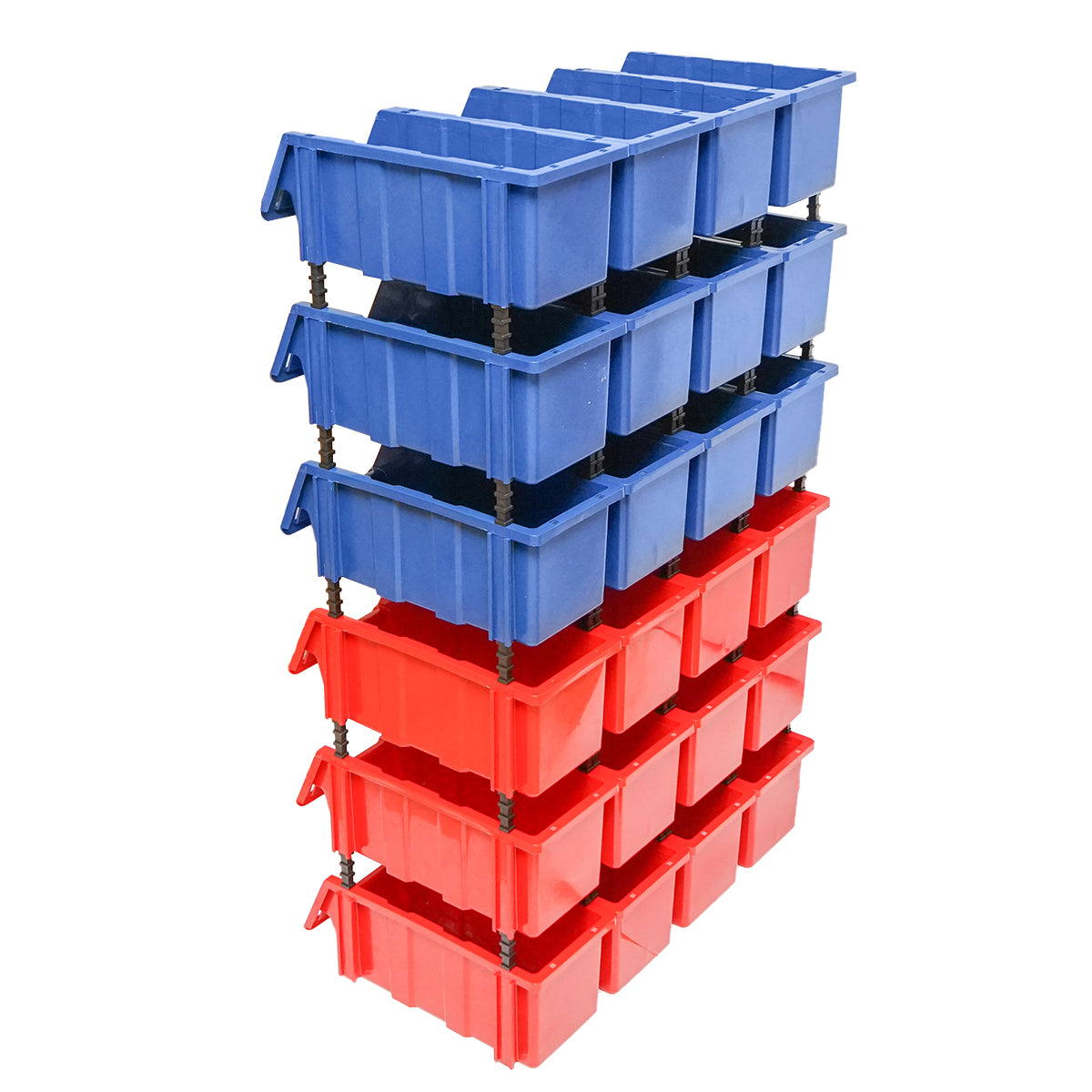Stand with 24 boxes for storage/organization, red plastic box, blue, 700x400x1150mm