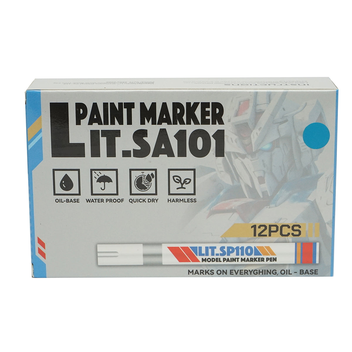 Blue oil-based paint marker, waterproof, quick-drying, 12 pieces