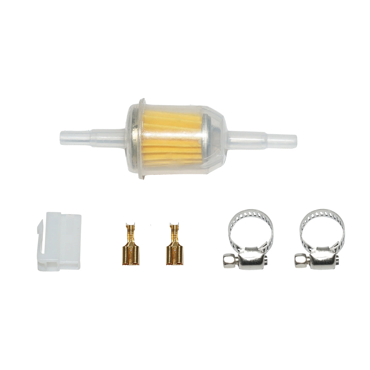 Universal electric fuel pump with integrated filter, 12V, L=145mm, dia 8mm for diesel/gasoline OEM YK-3118, HEP-02A