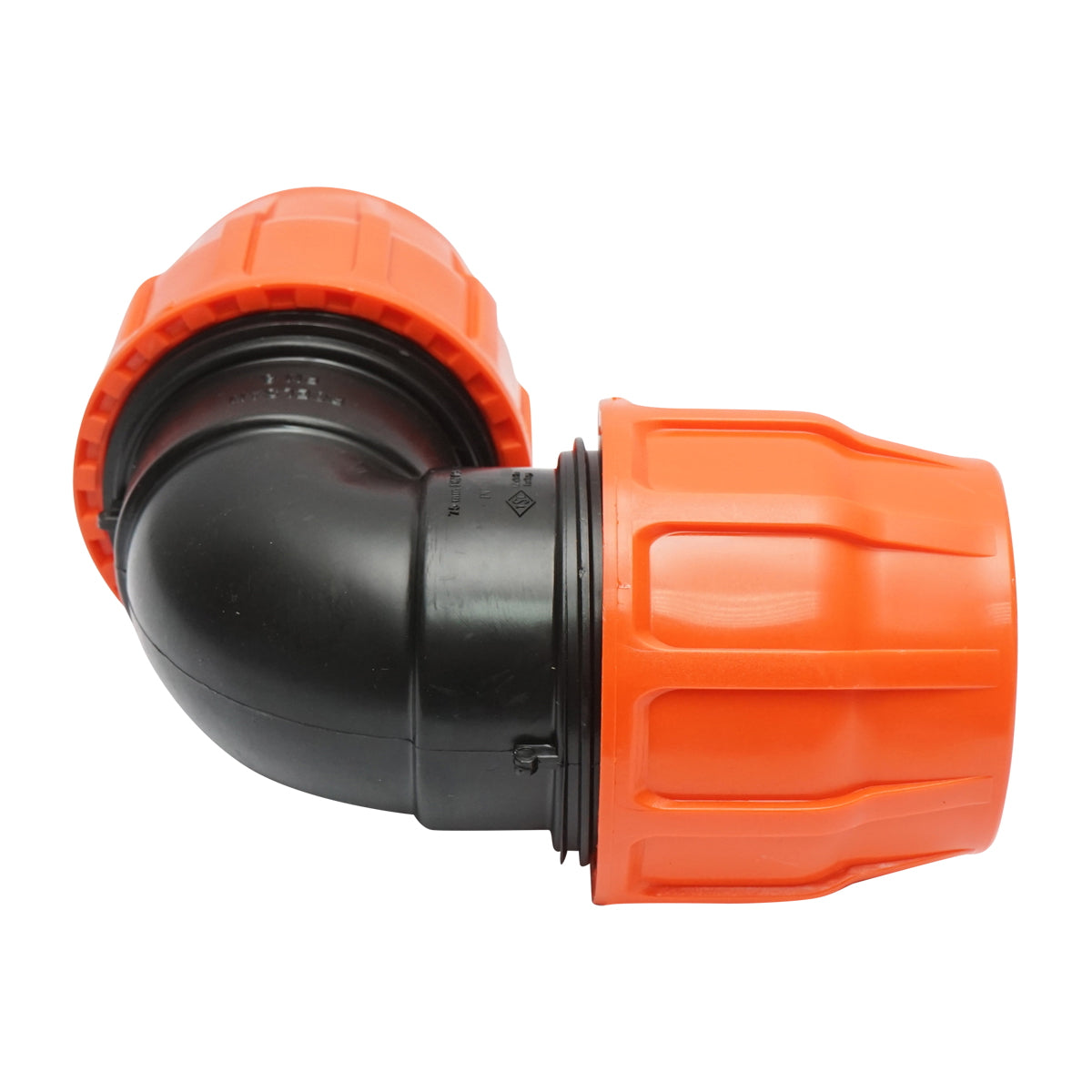 Equal diameter compression Layflat D3x3 PN6 connector for irrigation systems.