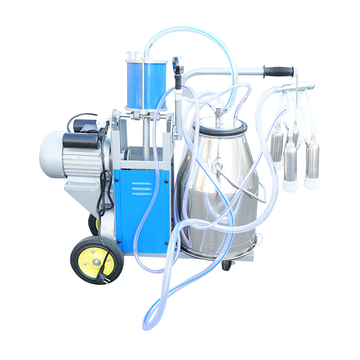 Single post milking machine 550W, 220V stainless steel 25L tank, milking group with 4 teats, vacuum pressure 45-50 kPa, pulsations 60-80 cpm