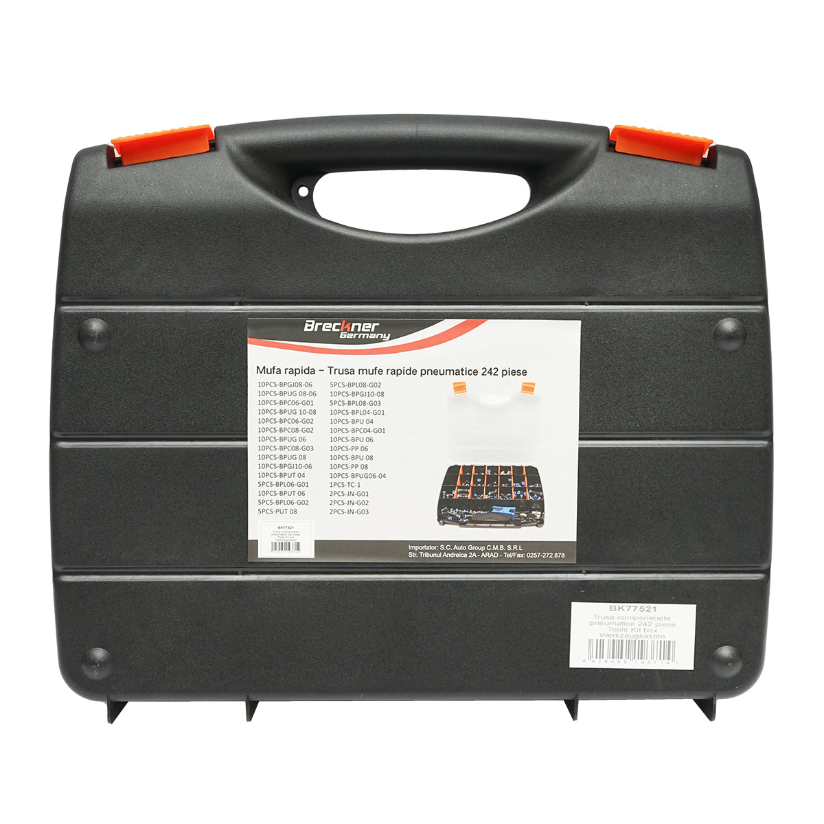 Tool kit of 242 pieces: polyamide hose cutting pliers, connectors, quick couplings, compressed air hose fittings Breckner Germany