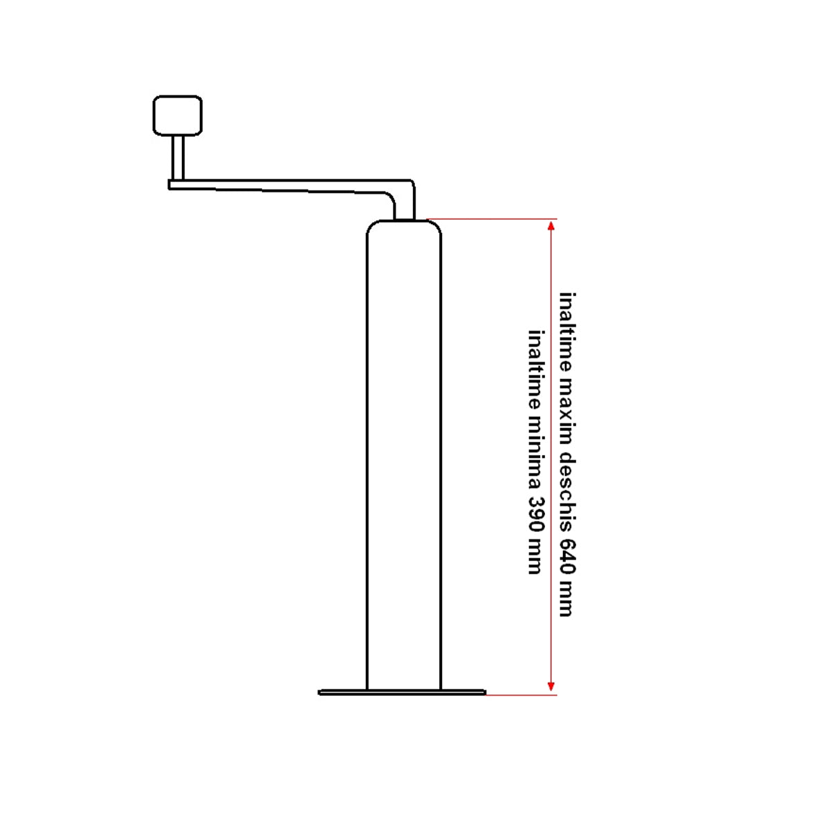 Adjustable support leg for trailer with a diameter of 48mm, minimum height 390mm, maximum 640mm.