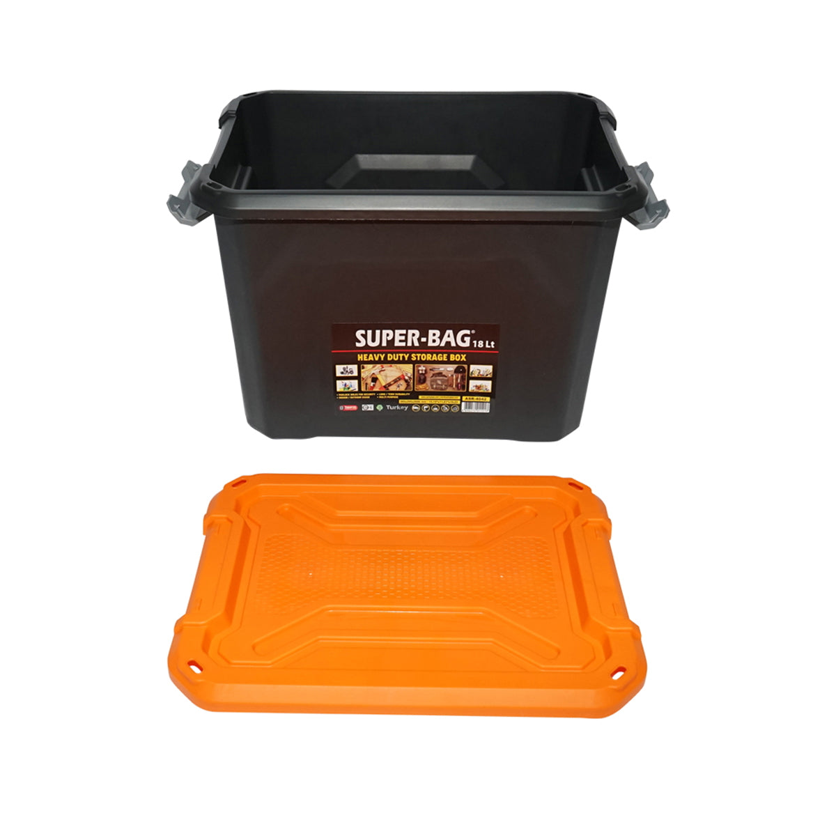 Box, heavy duty storage box 18L with lid, orange 385x295x260mm Breckner Germany