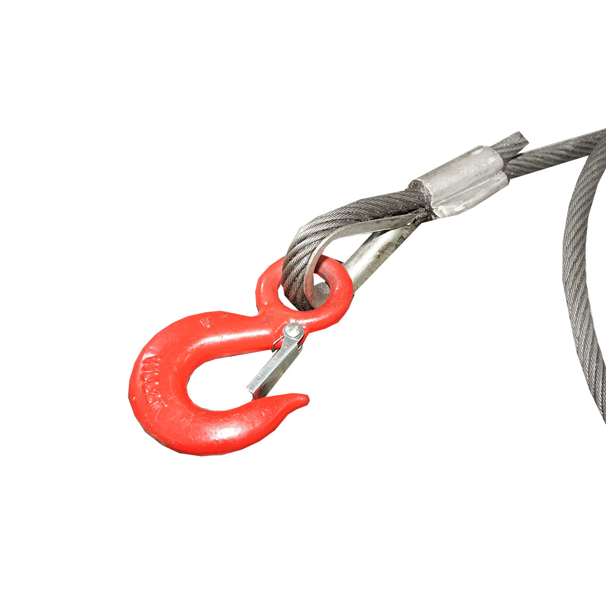 Steel winch cable/rope with a thickness of 14mm and a length of 4m, hook and ring for towing or lifting
