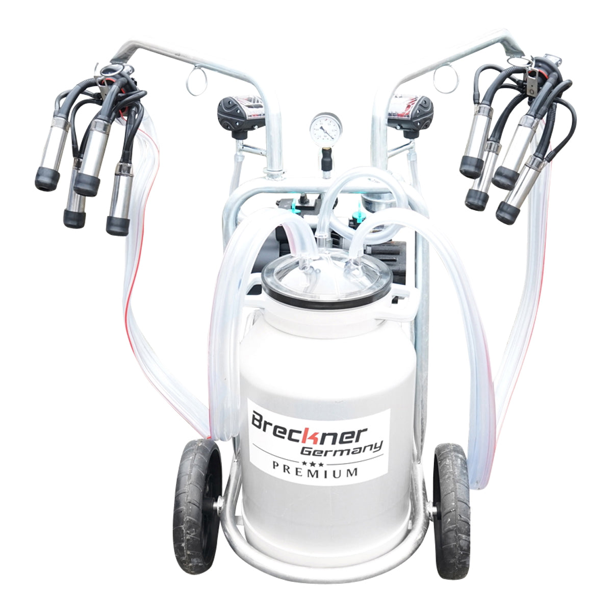 Cattle milking machine with 160cc collection group, galvanized chassis, 40L aluminum tank, 2 positions Breckner Germany