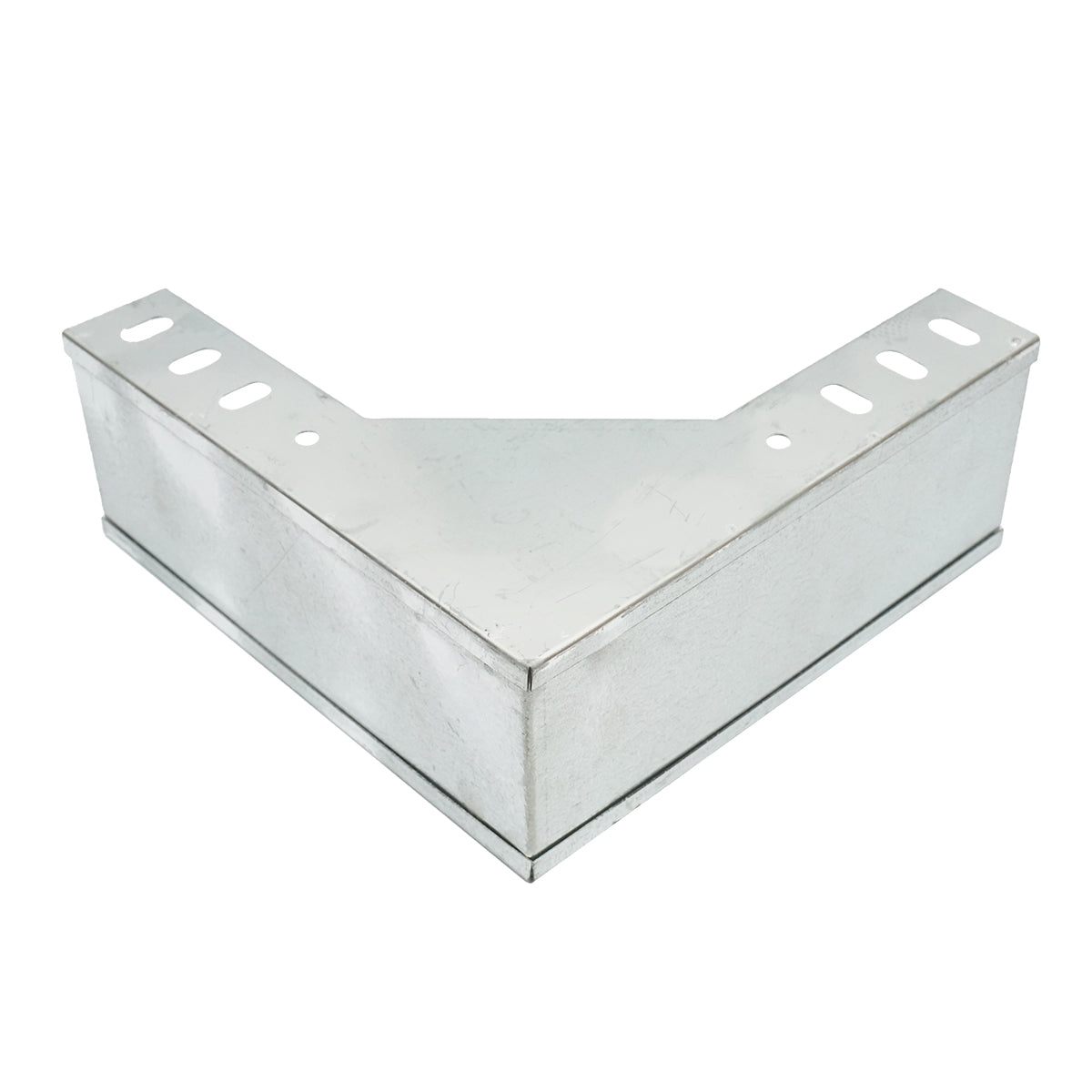 Vertical 90-degree drop bend made of galvanized steel for a 100x50mm gutter.