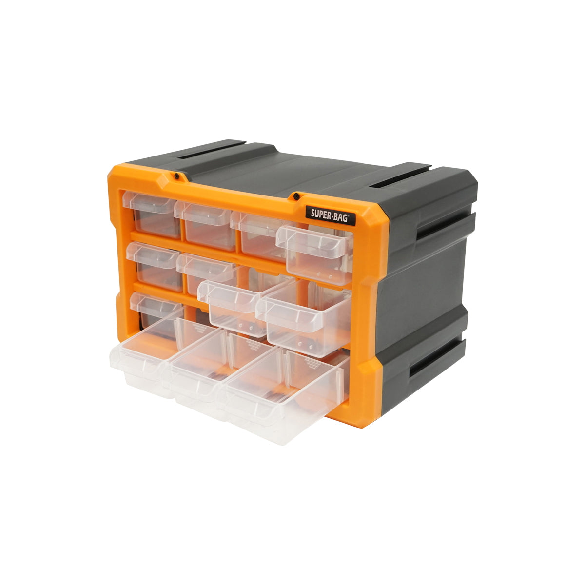 Modular yellow plastic storage box, 12 drawers 158x266x170mm Breckner Germany