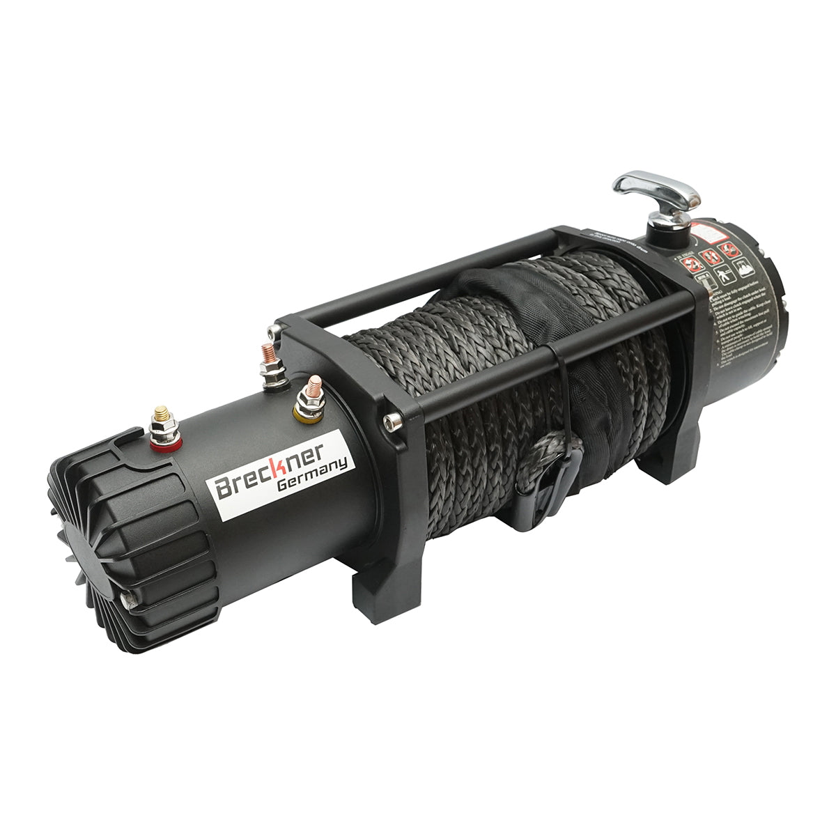 12V electric winch with remote control, 6.5 hp, 6.1T (13500lbs) synthetic cable 9x24m, 400A solenoid Breckner Germany