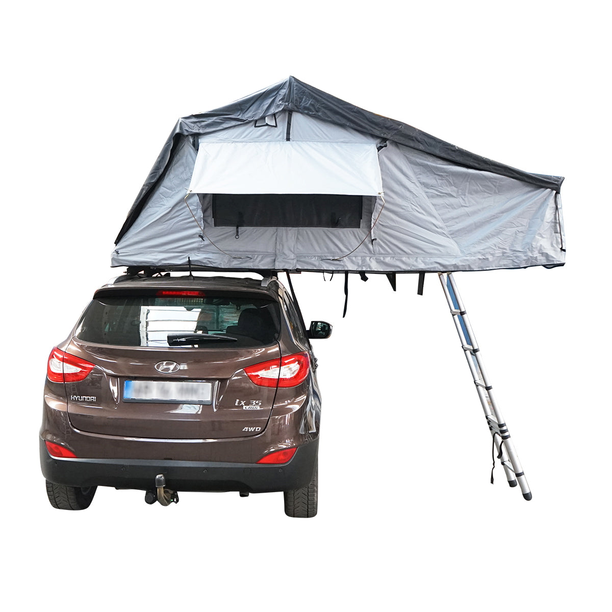 Waterproof car tent for 3 people, ceiling attachment with extension, platform, and ladder