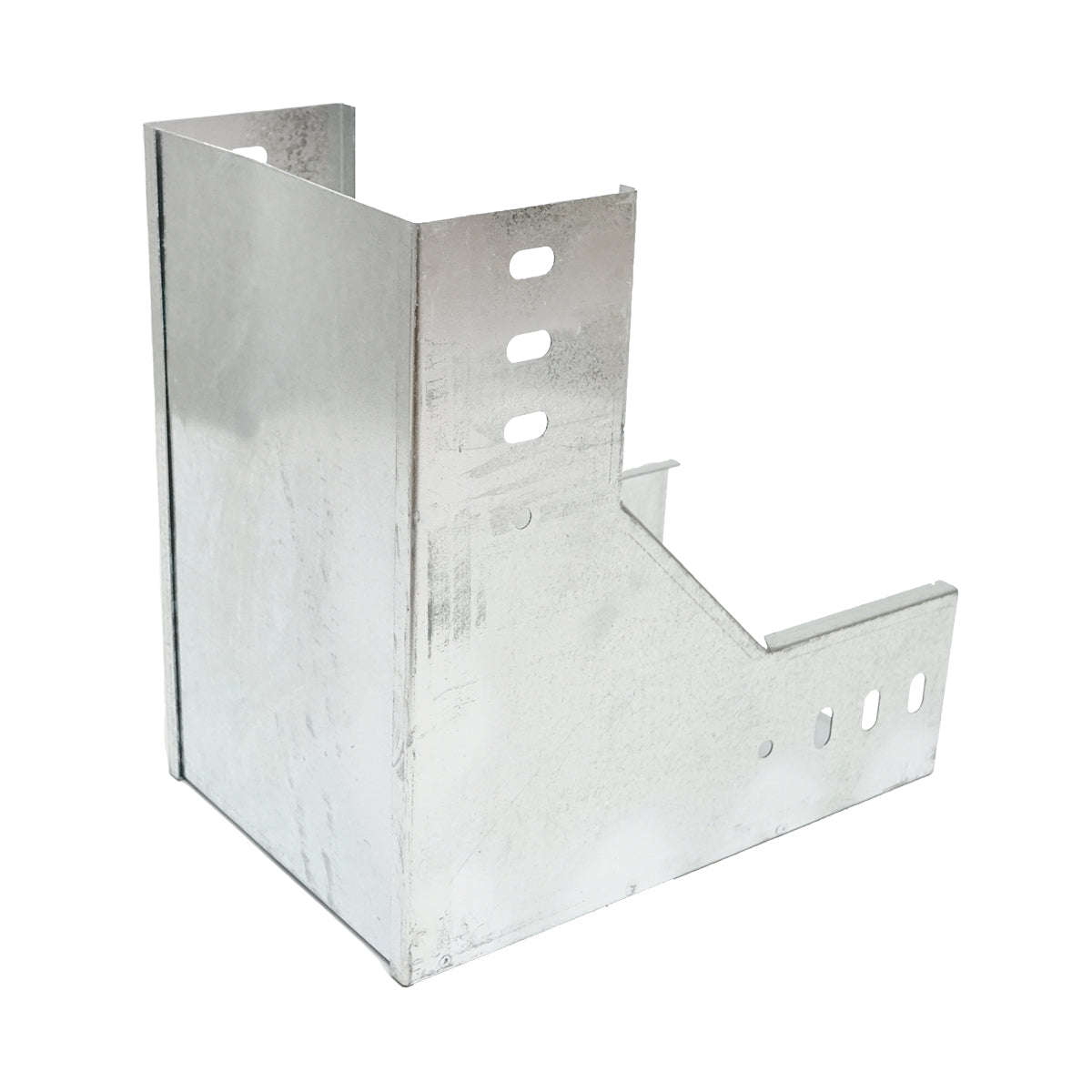 Vertical 90-degree drop bend made of galvanized steel for a 100x200mm gutter.