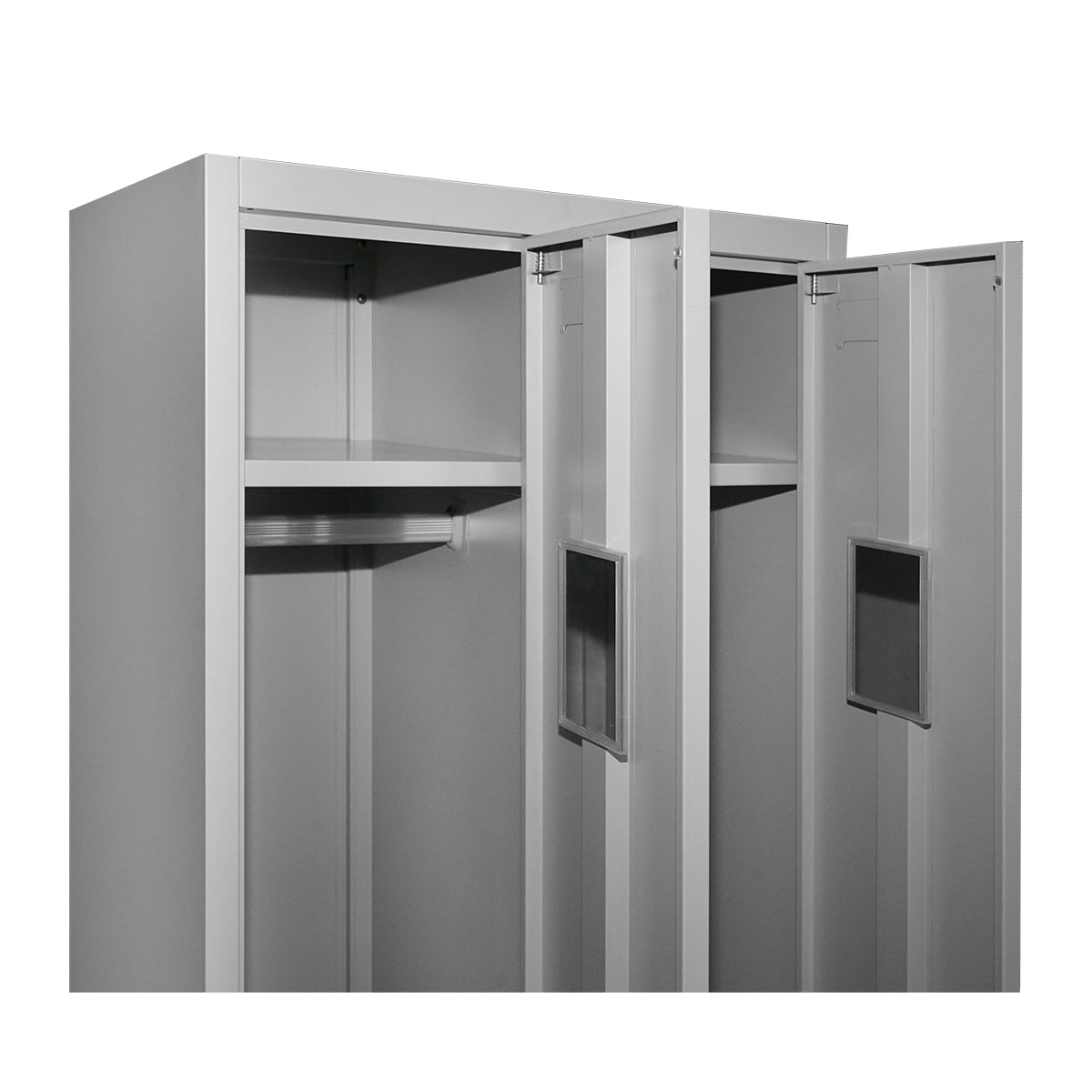 Double metal cabinet type locker 1800x600x450mm with 2 secured doors, shelf and rod, gray Breckner Germany