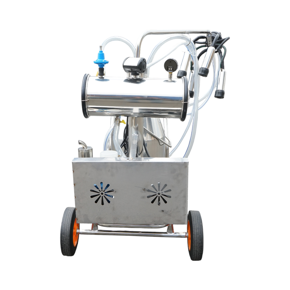 Single post milking machine 750W, 220V stainless steel 25L tank, milking group with 4 teats, vacuum pressure 40-50 kPa, pulsations 60-80 cpm