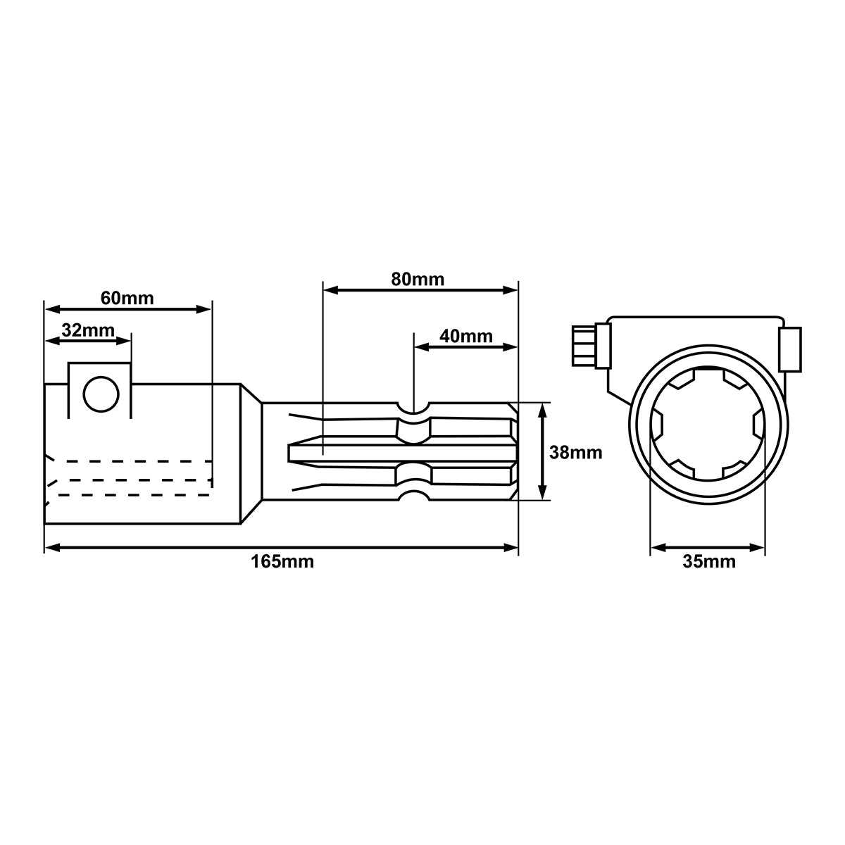 Cardan adapter 1 3/8 Z6 to Z8 length 160mm