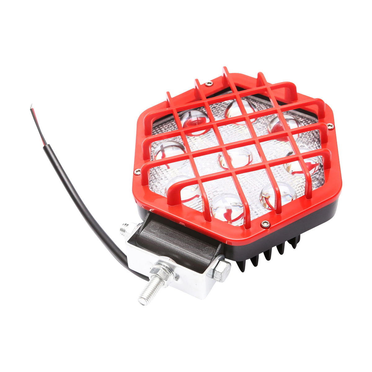 Hexagonal projector lamp with red plastic grille, 9 LEDs, radiation angle 30, DC 10-80V 27W Breckner Germany