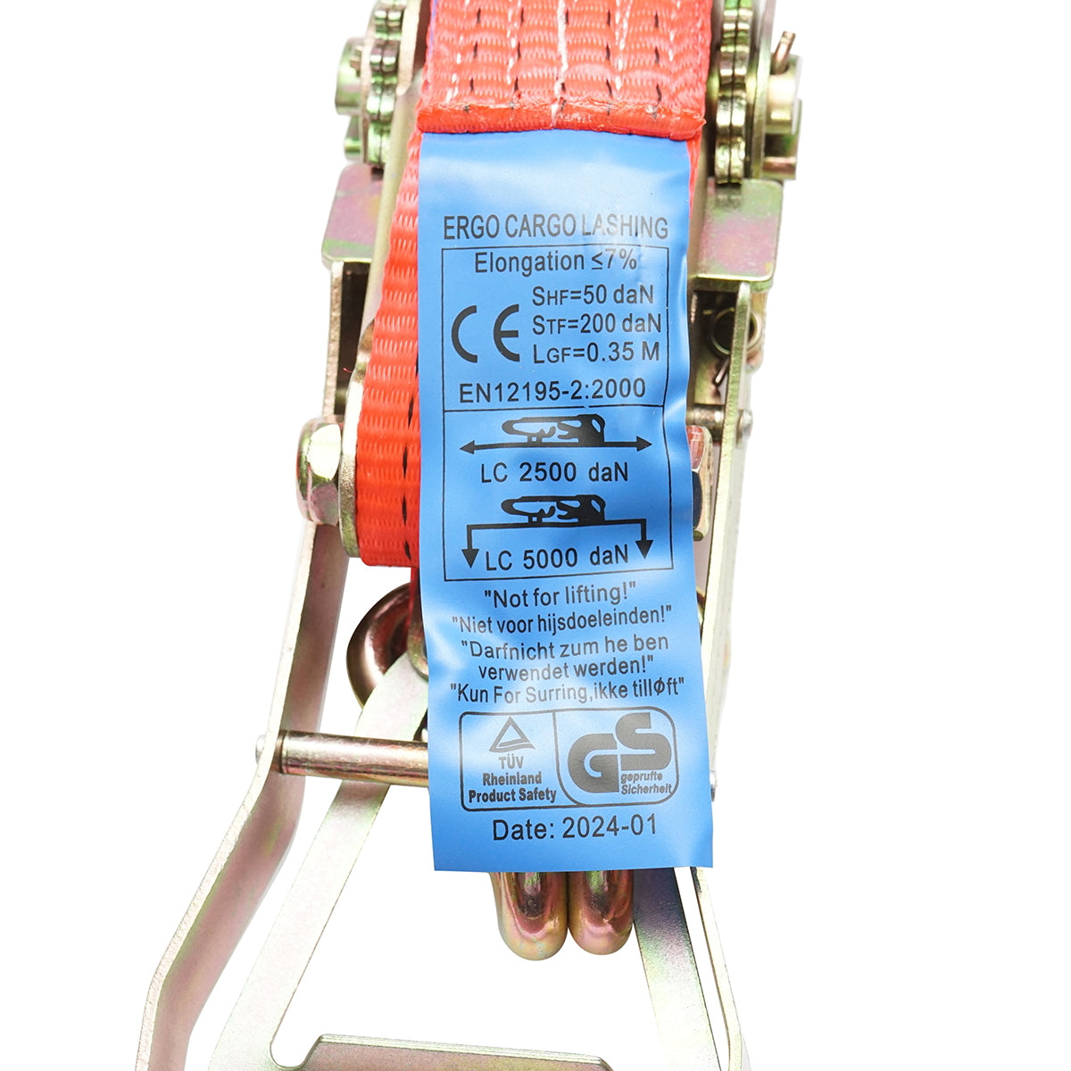 Cargo anchoring strap 8m x 50mm 5T (double ratchet ERGO)