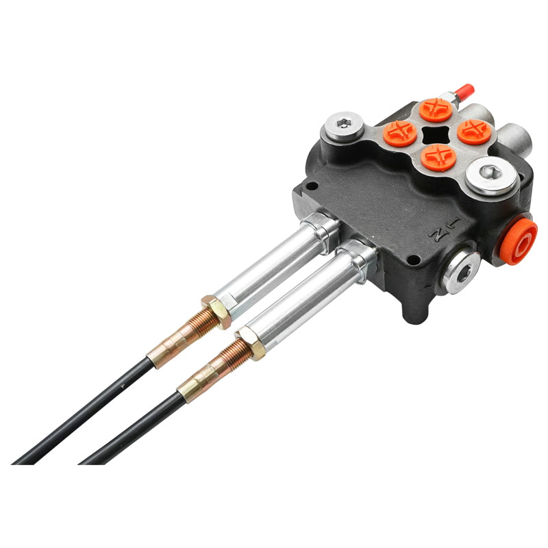 Hydraulic distributor with 2 levers, cable length 2.5m, pressure 250 bar, flow rate 80L/min, Breckner Germany.