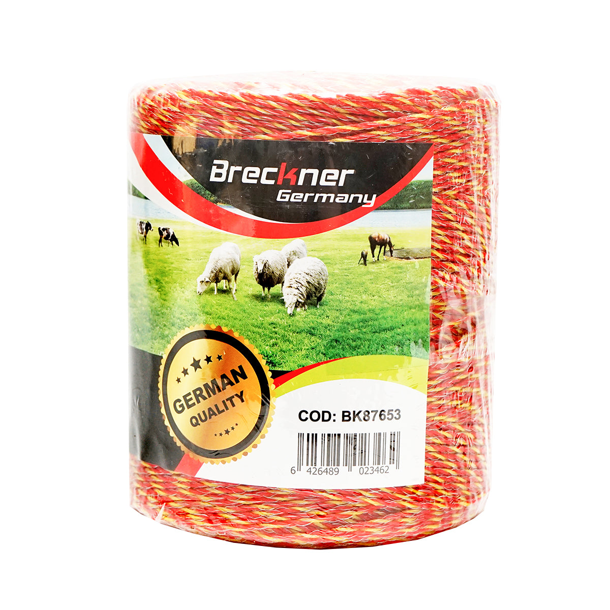 Yellow-red wire roll 2mm metal insert 6x0.15mm. SS, 500m electric fence Breckner Germany