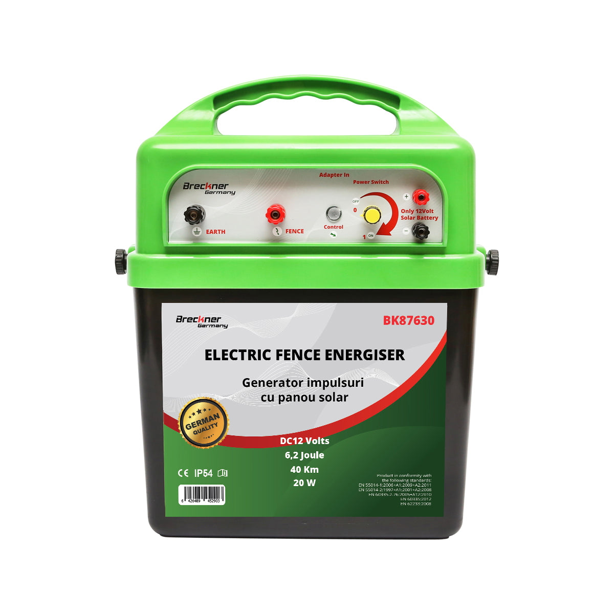 12V impulse generator 6.2 Joules 40km with 20W solar panel electric fence Breckner Germany