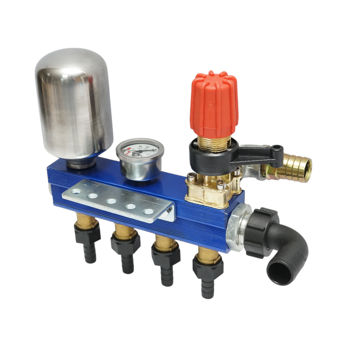 Herbicide distributor with 4 outlets and manometer