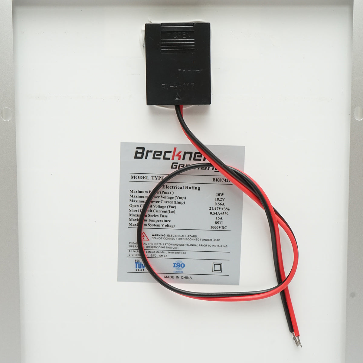 10W polycrystalline photovoltaic solar panel with connecting cable and maximum voltage 18V 350x240x17mm Breckner Germany
