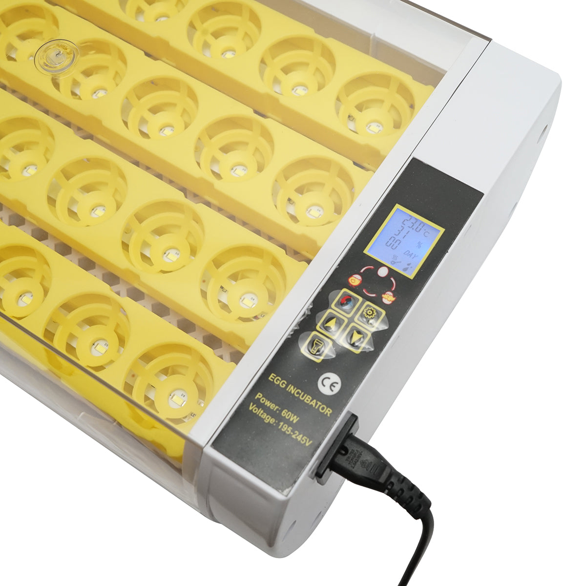 Automatic incubator 24 eggs 60W, 220V, automatic rotation, temperature control, humidity, electronic display, LED illuminated tray