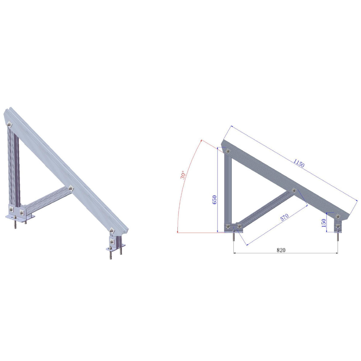 Complete mounting system, concrete structure for 4 photovoltaic solar panels at a 30-degree angle Breckner Germany