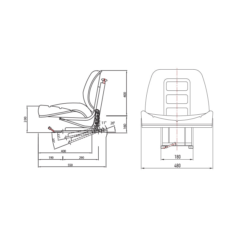 Universal black seat with adjustment for tractor UTB U-650, U-445, Fiat, Case