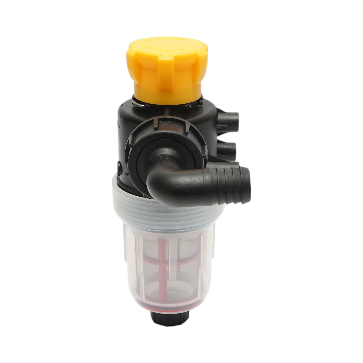 Transparent herbicide filter with mesh and self-cleaning valve, 25mm connection