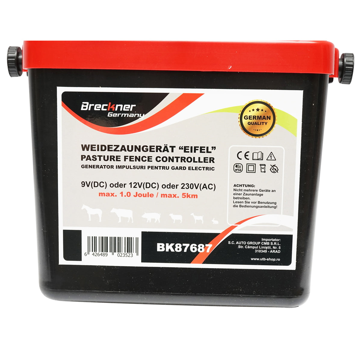 Impulse generator device 9-12V or 220V, 1 Joule, 5km for electric fence Breckner Germany