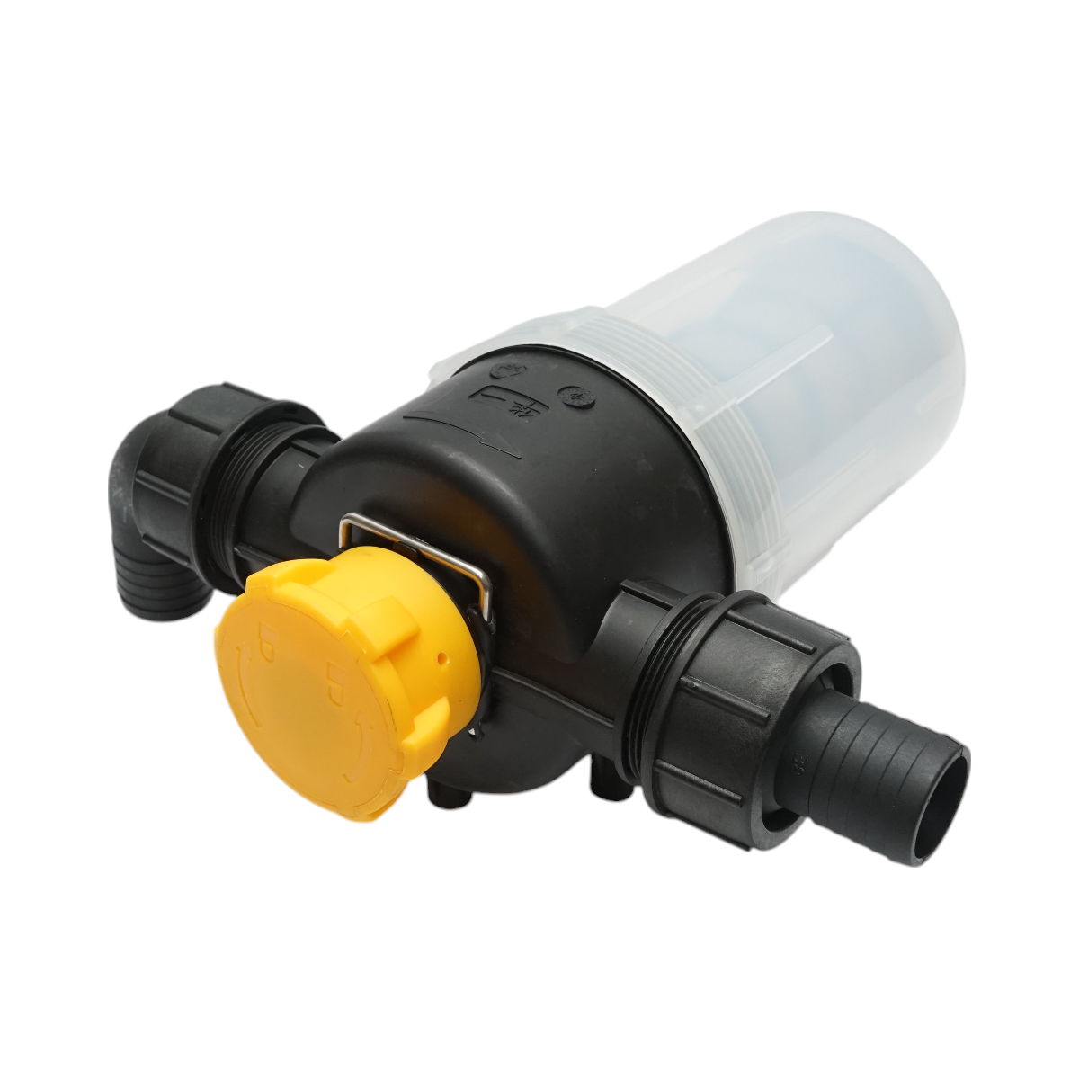 Transparent herbicide filter with mesh and self-cleaning valve, 38mm connection