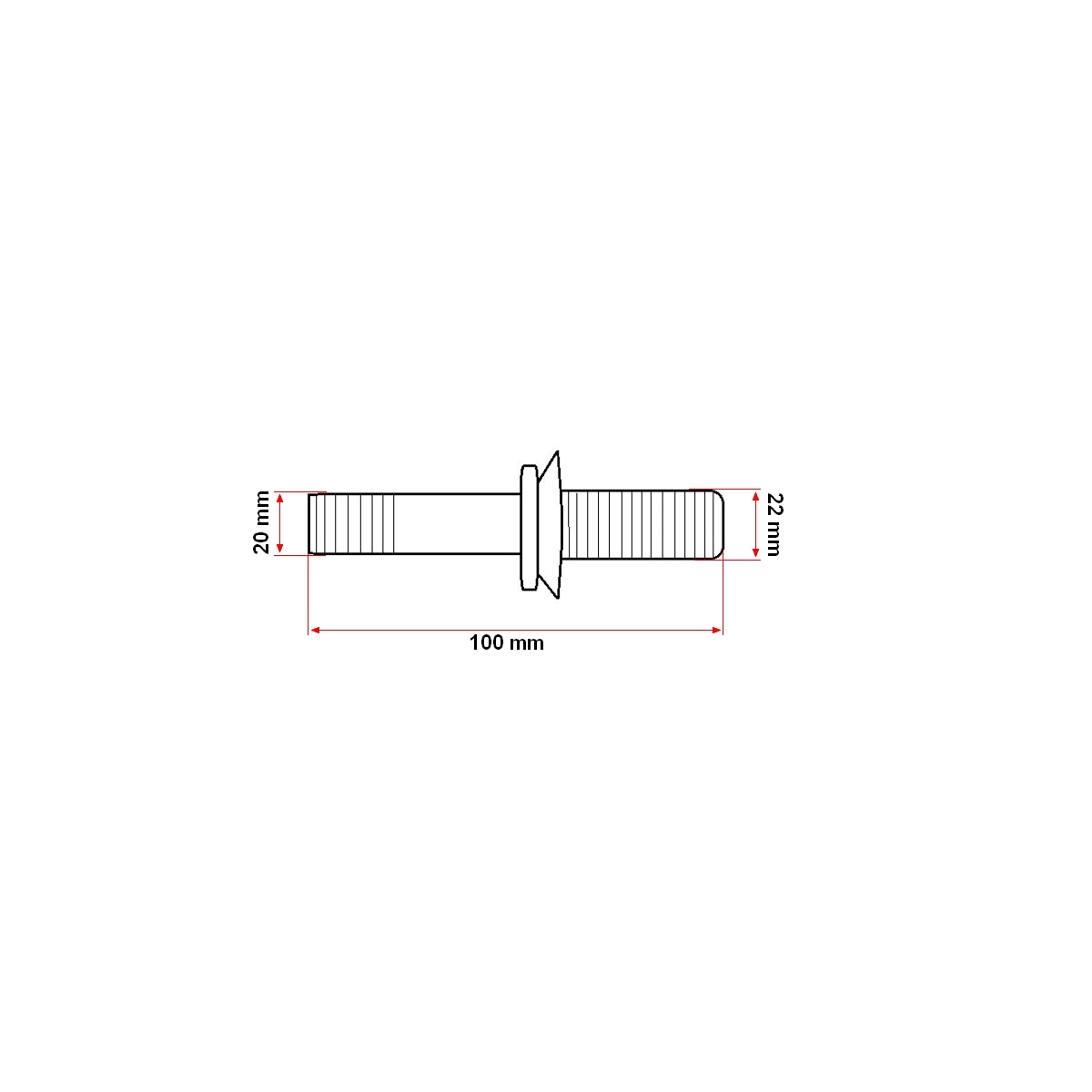 7 Ton trailer axle fi 20 equipped, Length 100mm