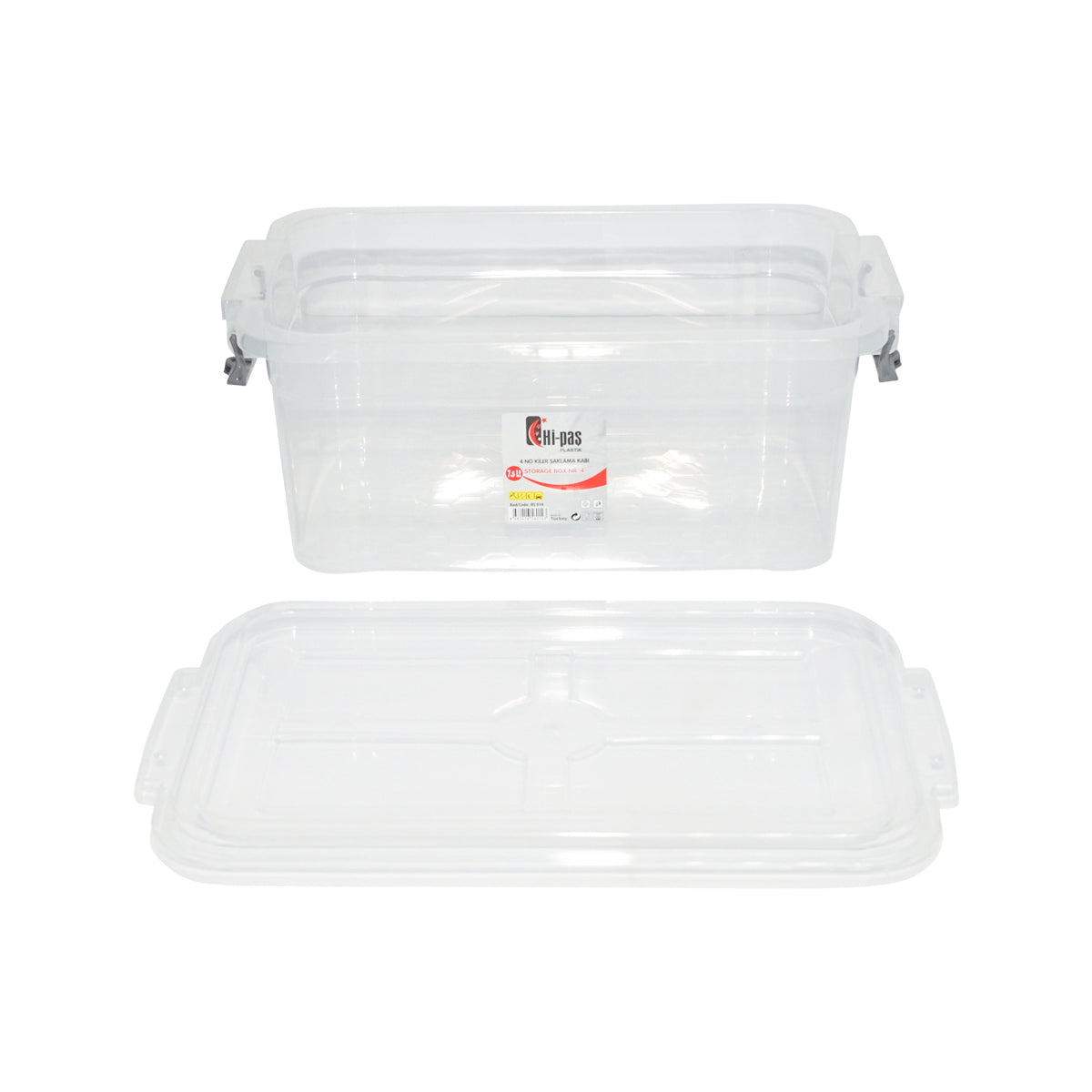 7.5L storage box with a plastic lid, transparent 220x340x140mm