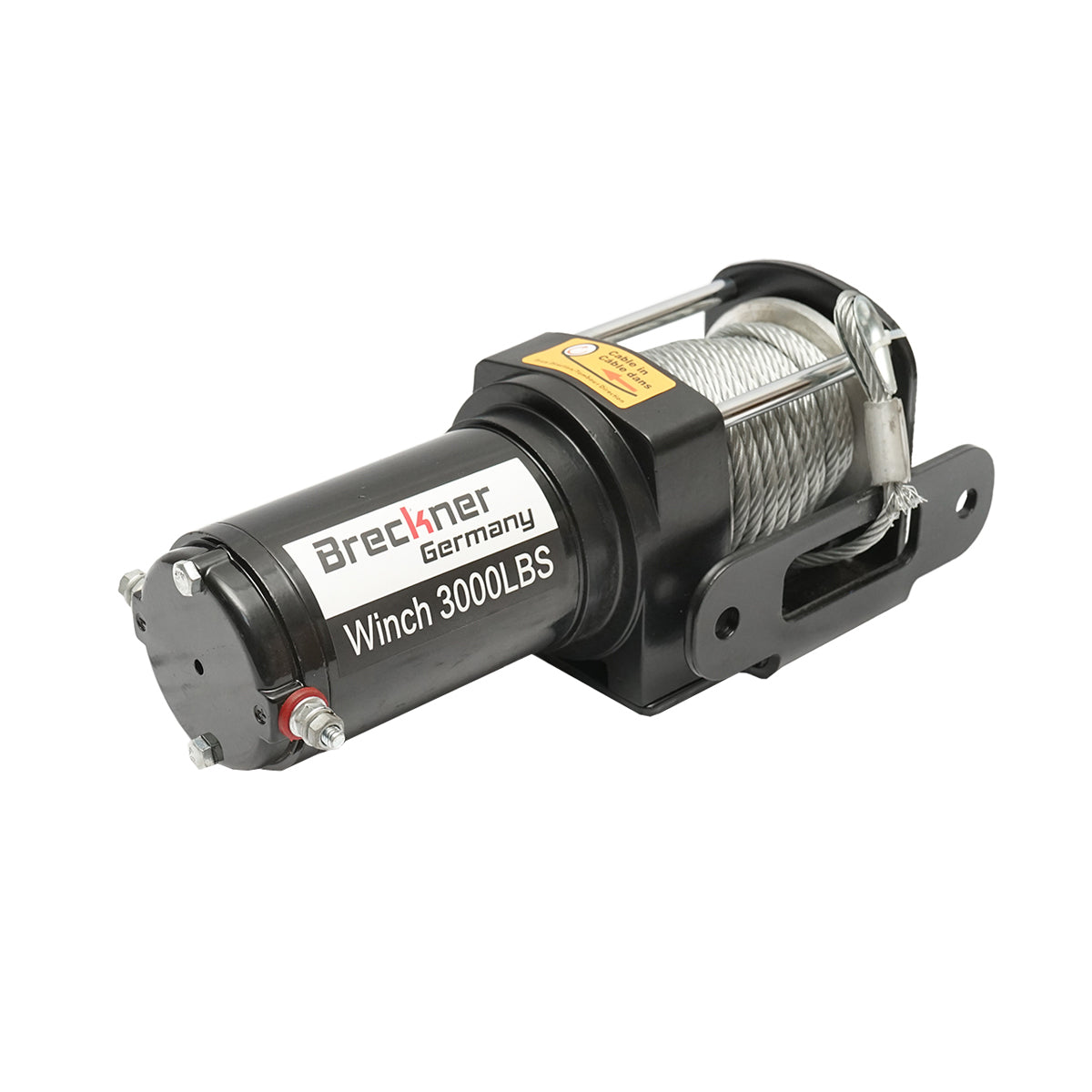 12V electric winch with remote control, 1.6T (3000lbs) steel cable 5x11m, 100A solenoid Breckner Germany