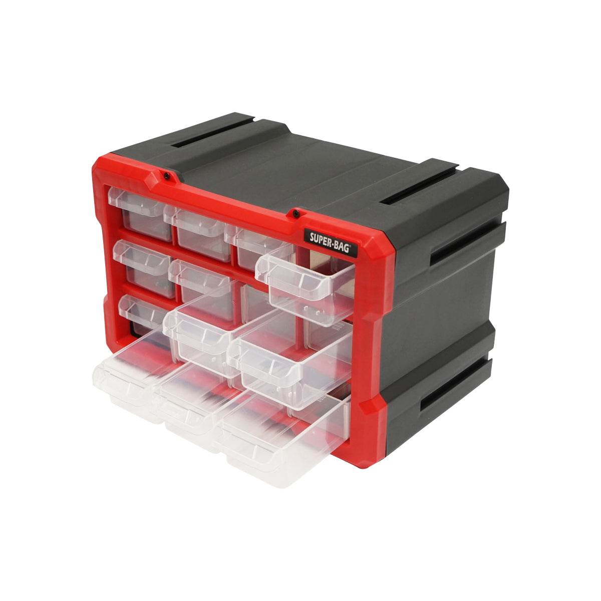 Modular orange plastic storage box, 12 drawers 158x266x170mm Breckner Germany