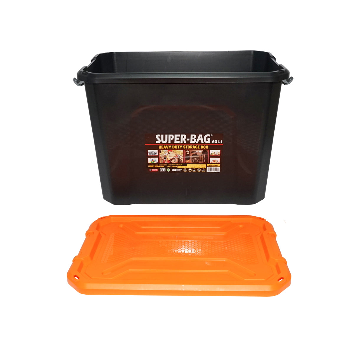 Box, heavy duty storage box 60L with lid, orange 580x380x405mm Breckner Germany