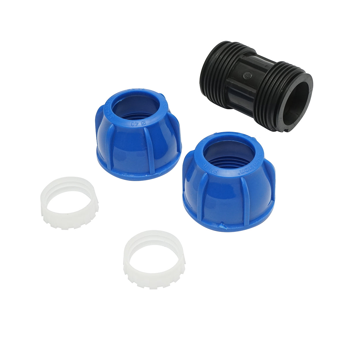 Equal compression fitting D40x40mm, PN16 for irrigation systems.