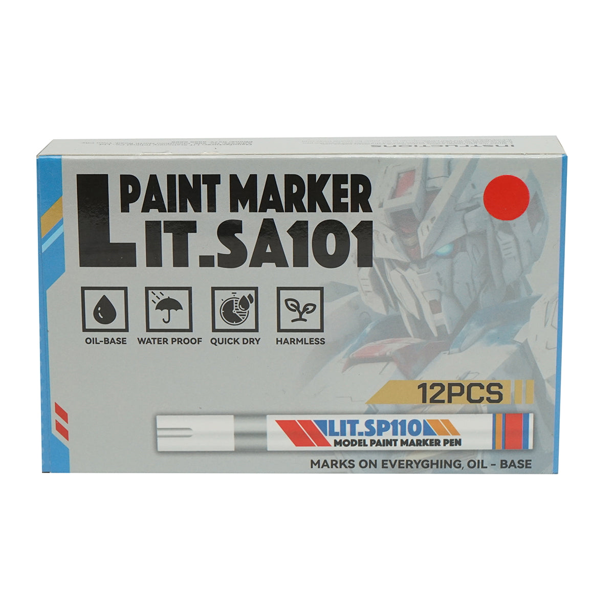 Red oil-based paint markers, waterproof, quick-drying, 12 pieces