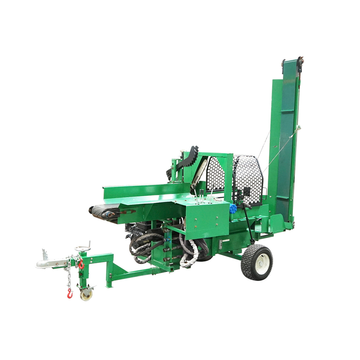 Wood splitter 16T, gasoline engine 15HP with conveyor belt and conveyor 525 Kg