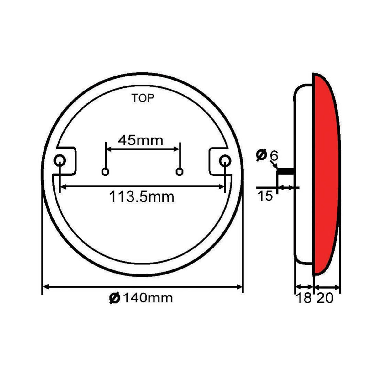 Red LED fog lamp with signaling, diameter 140mm