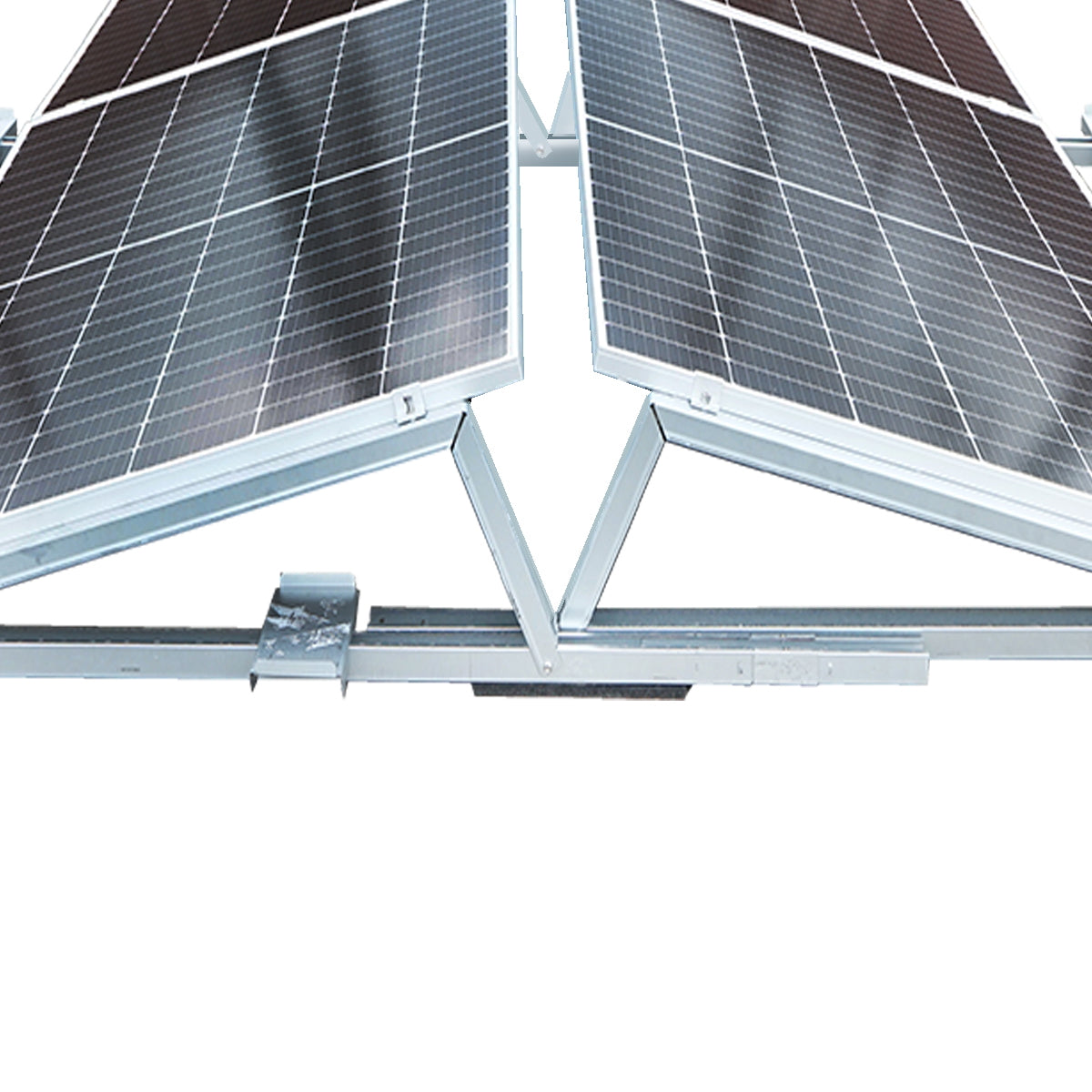 Assembly system, structure for holding 10 solar panels East-West made of galvanized steel with a triangular profile of 1700mm.