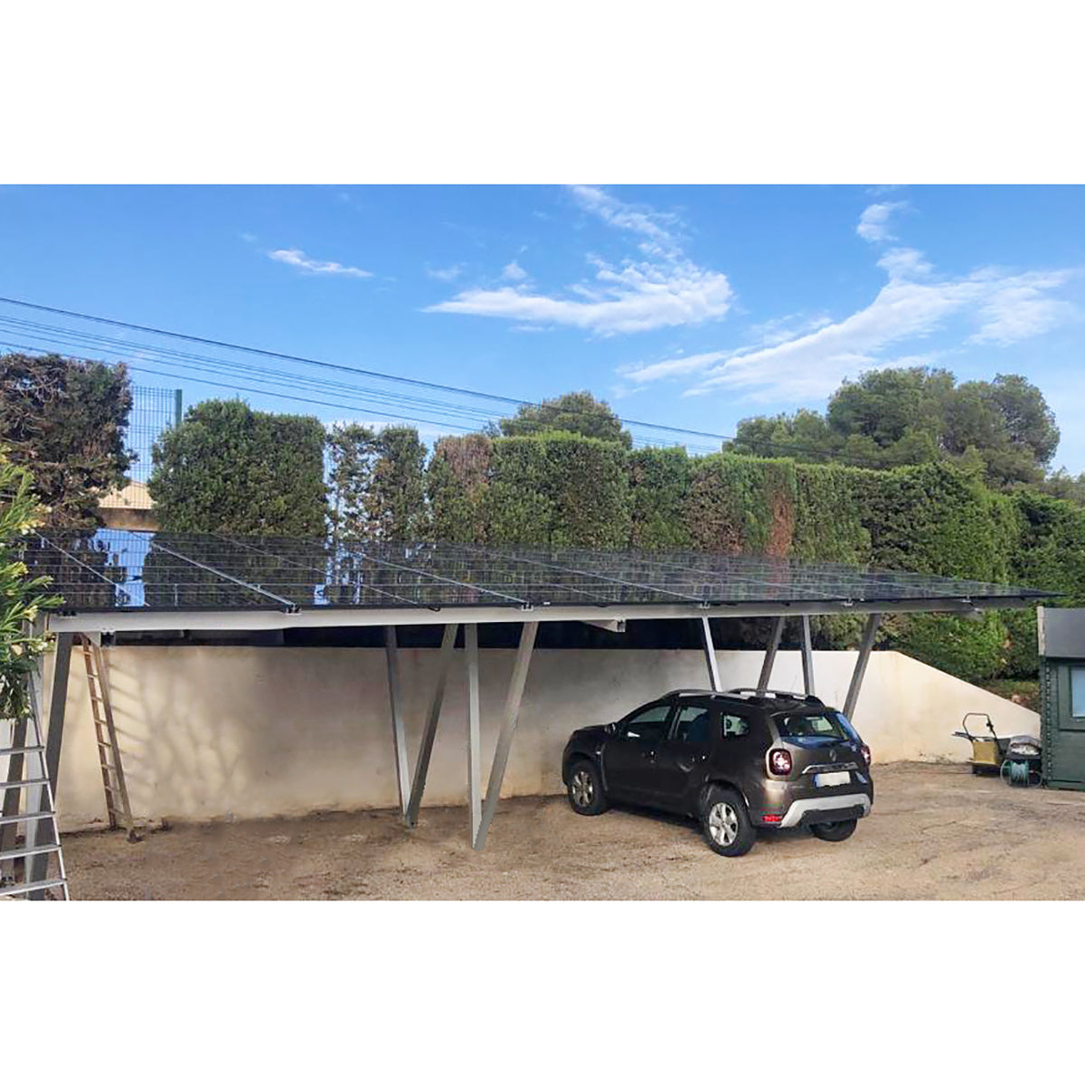 Carport for 4 cars made of aluminum with a printer system and solar photovoltaic panels 13.75KW