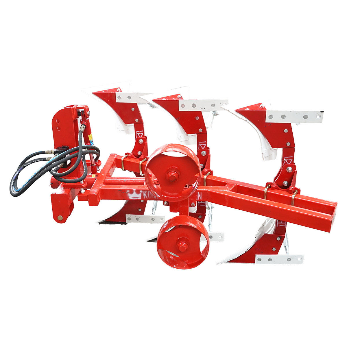 Agricultural plow with 3 reversible hydraulic bodies, Konig Traktoren serrated shares.