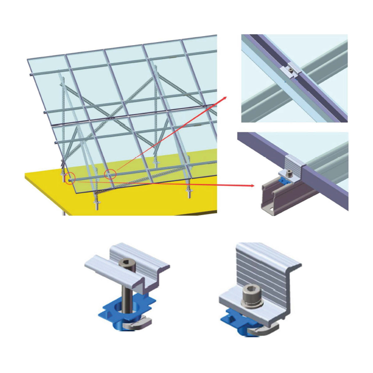 Complete mounting system, ground structure for 22 solar photovoltaic panels at an angle of 35 degrees Breckner Germany